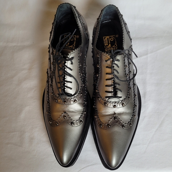 Jo Ghost Leather Made in Italy Brogue Pewter Dress Shoes Size 40 - Picture 4 of 12